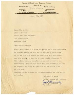 Primary view of object titled '[Letter from Jose F. Hernandez to John J. Herrera - 1952-01-22]'.