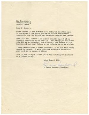 Primary view of object titled '[Letter from Ramon Sandoval to John J. Herrera - 1952]'.