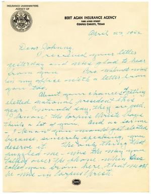 Primary view of object titled '[Letter from Joe Garza to John J. Herrera - 1952-04-23]'.
