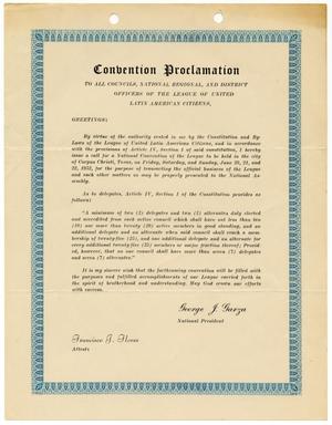 [Proclamation by LULAC National President George J. Garza calling for a National Convention in June, 1952]