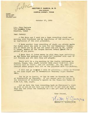 [Letter from Hector P. Garcia to John J. Herrera - 1952-10-27]