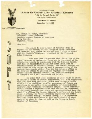 Primary view of object titled '[Letter from John J. Herrera to George G. Badge - 1952-12-03]'.
