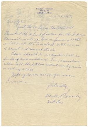 [Letter from Claude S. Fernandez to John J. Herrera - 1952-12-29]