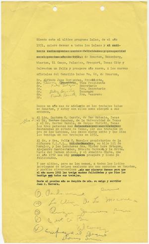 Primary view of object titled '[Draft of a speech by John J. Herrera for League of United Latin American Citizens event - 1951]'.