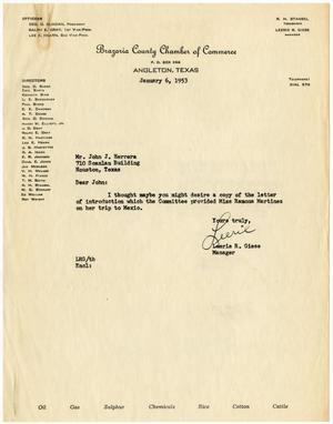 Primary view of object titled '[Letter from Leerie R. Giese to John J. Herrera - 1953-01-06]'.