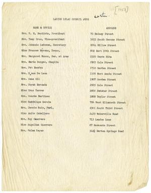 [Roster of LULAC Ladies Council Number 202 of Austin, Texas - 1953]