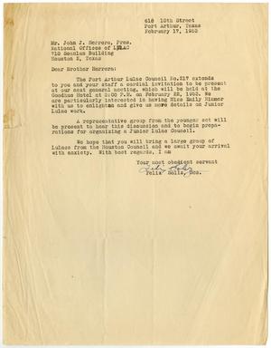 [Letter from Felix Soliz to John J.Herrera - 1953-02-17]