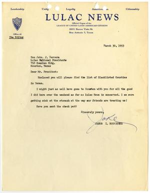 [Letter from Jacob I. Rodriguez to John J. Herrera - 1953-03-30]