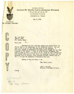 [Letter from John J. Herrera to Joe Ortiz - 1953-05-07]