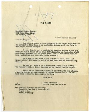 [Letter from Albert Armendariz to Murguia Printing Company - 1953-07-01]