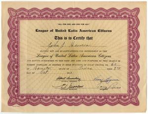 [Certificate from League of United Latin American Citizens to John J. Herrera - 1953-10-08]