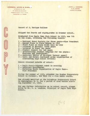 [Educational Record of J. Enrique Salinas - 1953]
