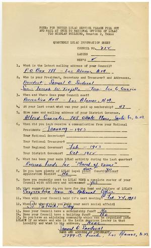 Primary view of object titled '[Quarterly LULAC Information Sheet from Men's LULAC Council Number 212 - 1953]'.