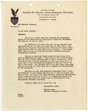 [Letter from Gilbert Gomez, Jr. to LULAC Councils - 1953-05-08]