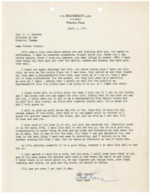 [Letter from T.W. Buckshot Lane to John J. Herrera - 1954-04-04]