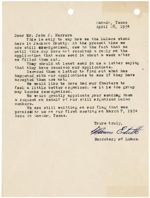 [Letter from the Secretary of League of United Latin American Citizens of Jackson County to John J. Herrera - 1954-04-28]