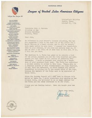 [Letter from Frank M. Pinedo to John J. Herrera - 1954-10-20]