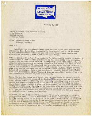 Primary view of object titled '[Letter from F.A. Hernandez to Frank M. Pinedo - 1955-02-03]'.