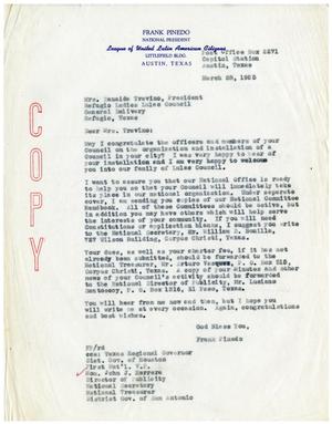 [Letter from Frank M. Pinedo to Zanaida Trevino - 1955-03-28]