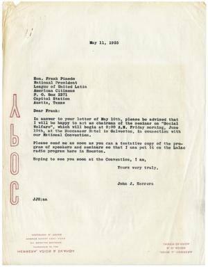 Primary view of object titled '[Letter from John J. Herrera to Frank M. Pinedo - 1955-05-11]'.