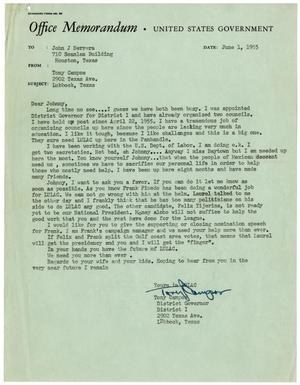 Primary view of object titled '[Letter from Tony Campos to John J. Herrera - 1955-06-01]'.