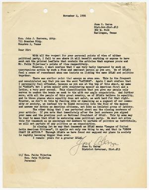 [Letter from Jose O. Garza to John J. Herrera - 1956-11-02]