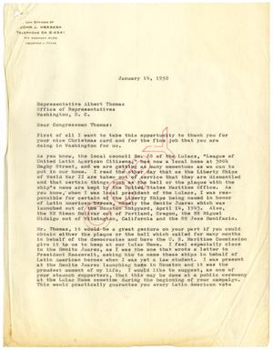 [Letter from John J. Herrera to Albert Thomas - 1958-01-14]
