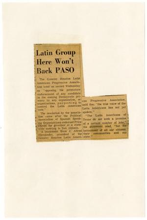 Primary view of object titled 'Latin group here won't back PASO'.