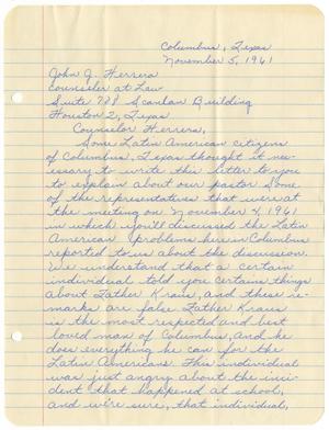 Primary view of object titled '[Letter from Latin American citizens to John J. Herrera - 1961-11-05]'.