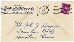 Primary view of object titled '[Envelope from John A. Marzola to John J. Herrera - 1961-10-31]'.