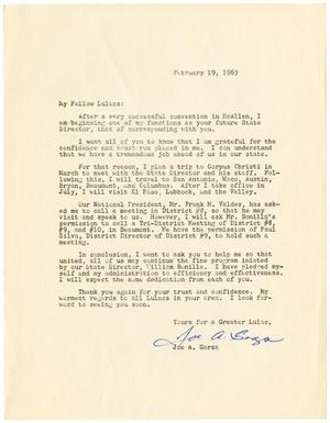 [Letter from Joe Garza to Fellow LULACs - 1963-02-19]