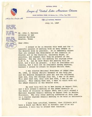 Primary view of object titled '[Letter from William D. Bonilla to John J. Herrera - 1964-07-13]'.