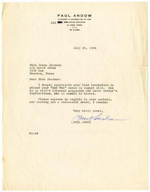 Primary view of object titled '[Letter from Paul Andow to Irene Zermeno - 1964-07-30]'.