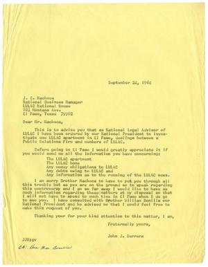 Primary view of object titled '[Letter from John J. Herrera to J. C. Machuca - 1964-09-24]'.