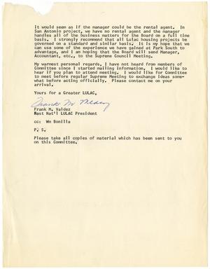[Incomplete letter from Frank M. Valdez - 1964]