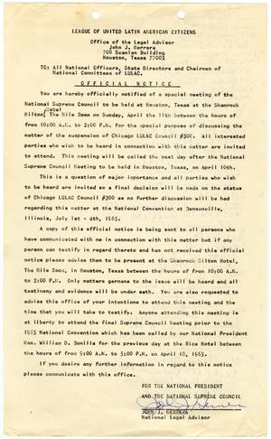[LULAC National Supreme Council Meeting Notice - 1965]
