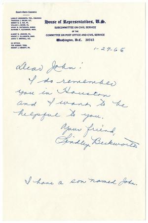 Primary view of object titled '[Letter from Lindley Beckworth to John J. Herrera - 1966-01-27]'.