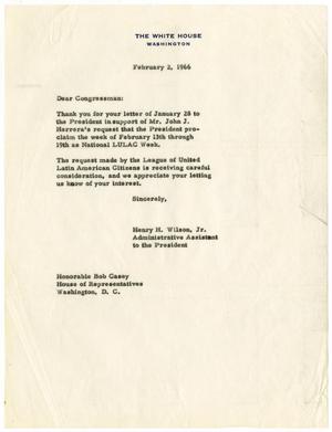 [Letter from Henry H. Wilson, Jr. to Bob Casey - 1966-02-02]