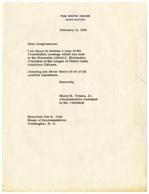 [Letter from Henry H. Wilson, Jr. to Joe Pool - 1966-02-14]