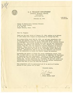 Primary view of [Letter from J. C. Crain to Arturo Vasquez - 1966-02-15]