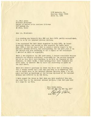 Primary view of object titled '[Letter from Rudy Vara to Paul Andow - 1964-03-22]'.
