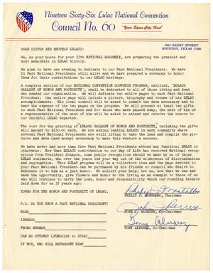 [Letter from Philip J. Montalbo, John J. Herrera, and Tony Alvarez to all LULAC members, 1966]