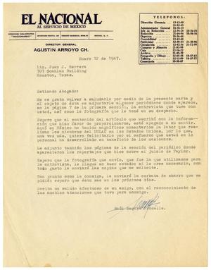 Primary view of object titled '[Letter from Raúl Segura Procelle to John J. Herrera - 1967-01-12]'.