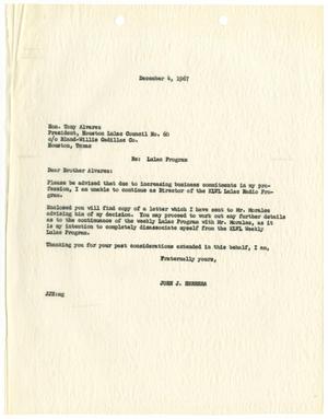 Primary view of object titled '[Letter from John J. Herrera to Tony Alvarez - 1967-12-04]'.