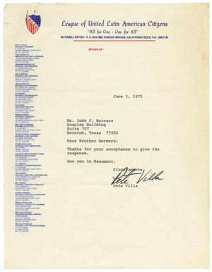 [Letter from Pete V. Villa to John J. Herrera - 1972-06-01]