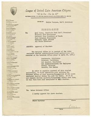 Primary view of object titled '[Memorandum from the National Secretary of LULAC to the Supreme Council - 1972]'.