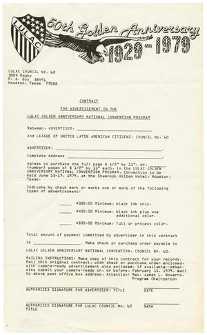 Contract for Advertisement in the LULAC Golden Anniversary National Convention Program