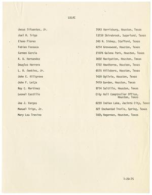 Primary view of object titled '[List of LULAC members and officers - 1975-01-20]'.