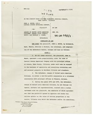Primary view of object titled '[Complaint, John A. Moyer d/b/a Central States Appraisal Company vs. LULAC - 1976-04-12]'.