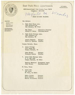 Primary view of object titled '[List of LULAC Housing Projects]'.